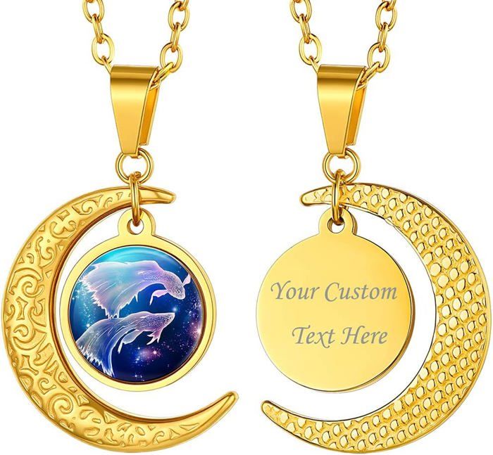 Collier Femme - Chat Et Lune - Doré Plaqué Platine - Pendentif Mystique - Neuf Avec Étiquettes