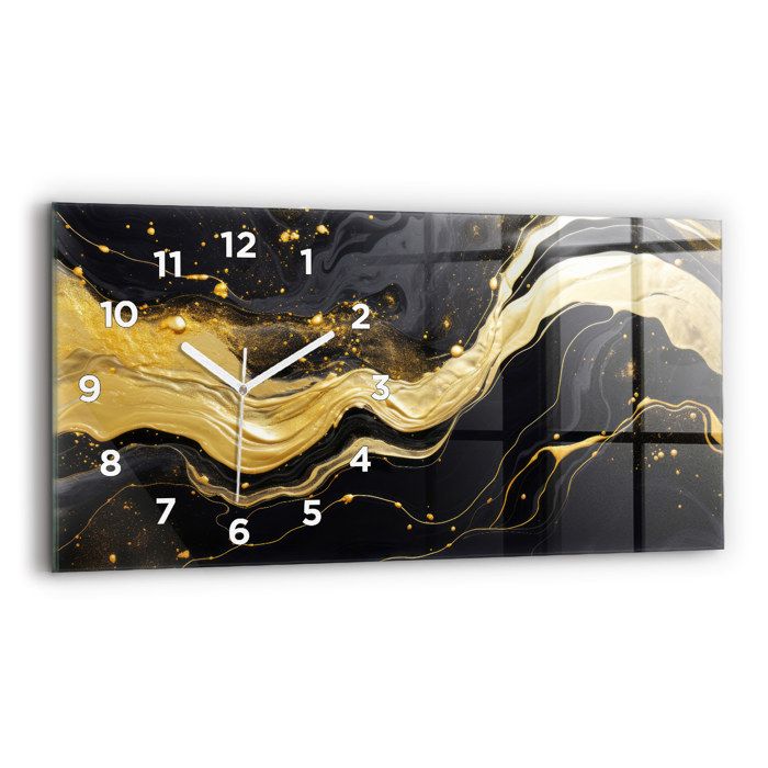Horloge Murale En Verre Tulup - Diamètre 30 Cm, Motif Orchidée Et Pierres - Mouvement Quartz