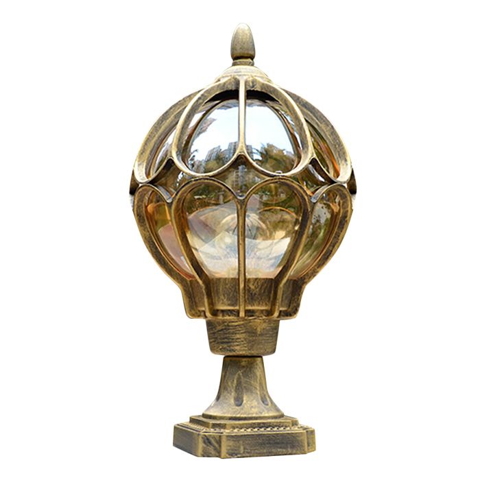 Lampe Pilier Extérieur Vintage DROMEZ - Abat-jour Verre, Étanche, E27 Noir