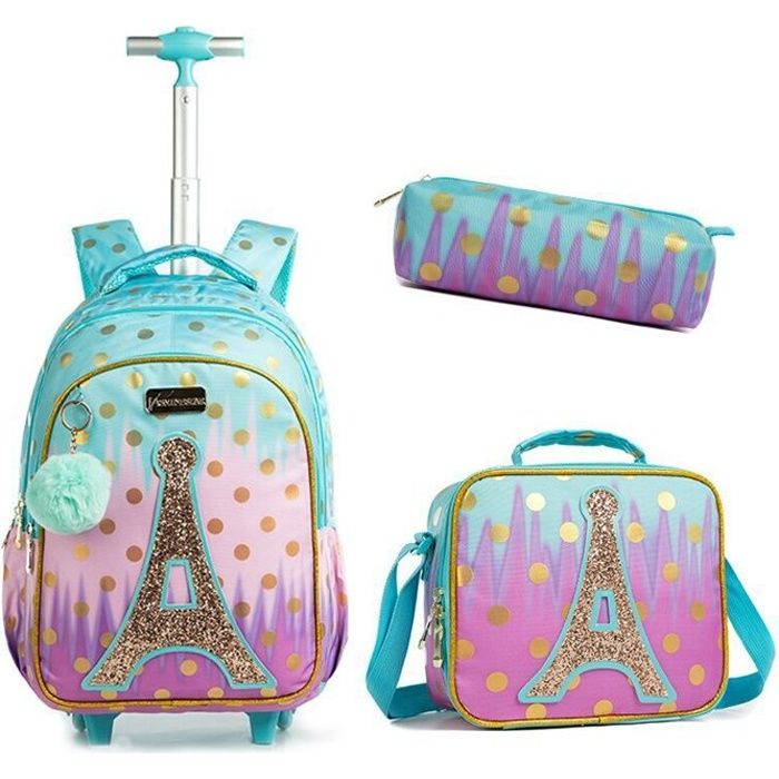 Cartable a Roulette Fille Primaire Lot de 3 Sac a Dos avec roulettes tour Eiffel Cartable Roulette Bagages Enfant Cdiscount Bagagerie Maroquinerie