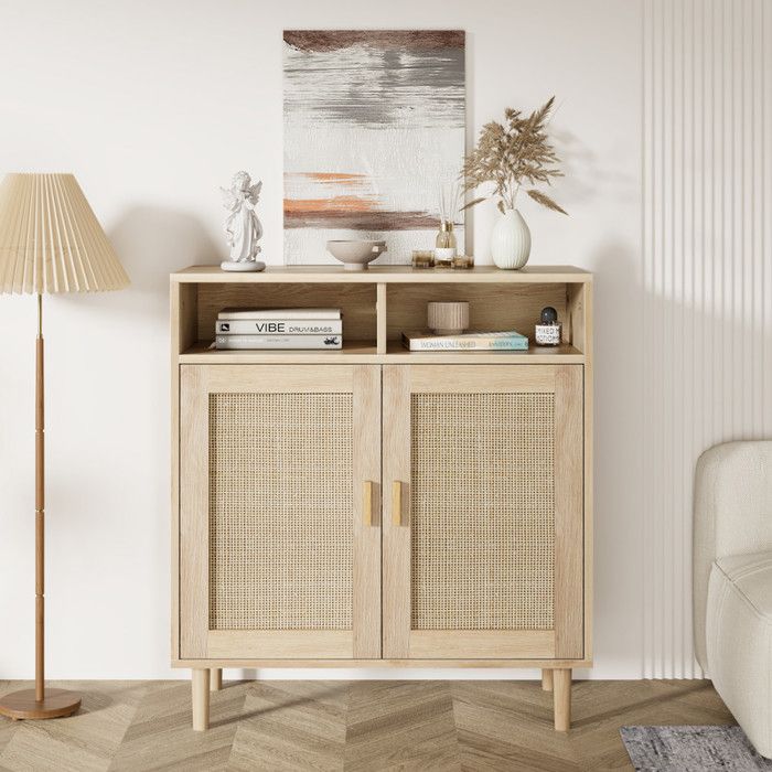 Buffet de cuisine - Naturel - Bois massif - 2 portes - Style scandinave - 80x40x92 cm