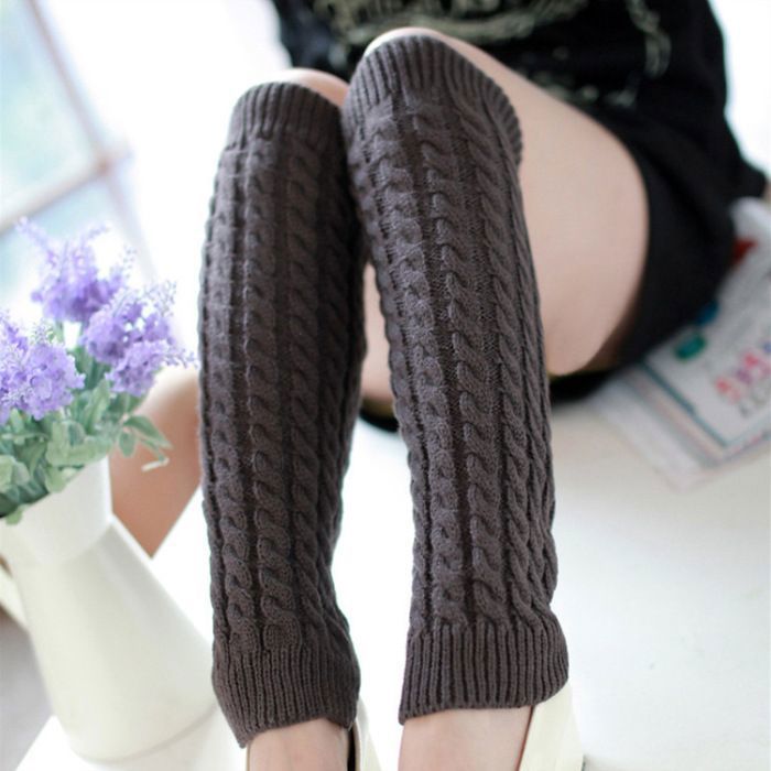 Jambières en tricot pour chevilles et jambes chaussettes hautes tricotées au crochet pour lhiver brun