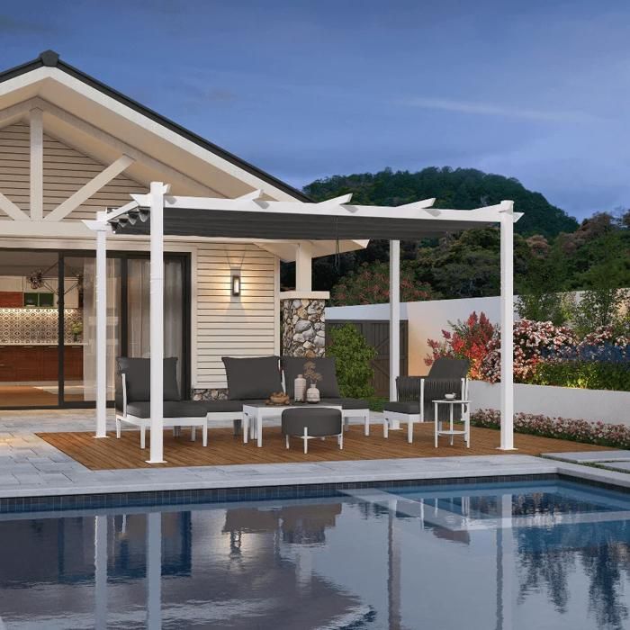 PURPLE LEAF Pergola Aluminium 3 x 4 m Tissu Teint en Fil, Pergola pour