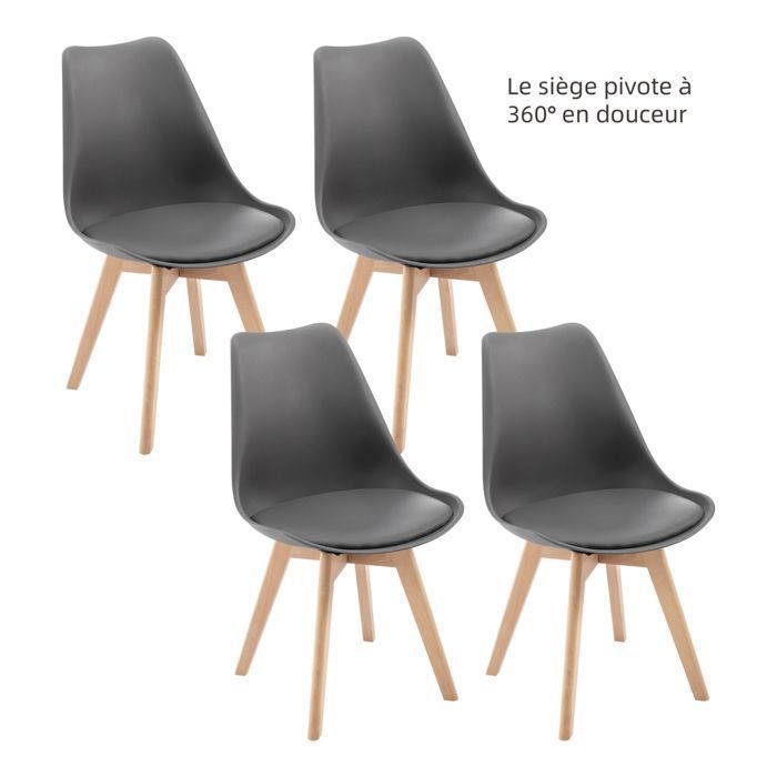 WOLTU Chaise Pivotante Lot de 4 - Chaise Salle à Manger Scandinave - Siège Rembourré en PU - Pieds en Bois Massif - Gris