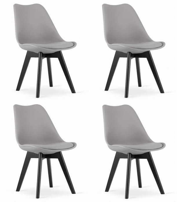 Chaise MARK lot de 4 - siège polypropylène gris coussin simili pieds hêtre noir design intemporel