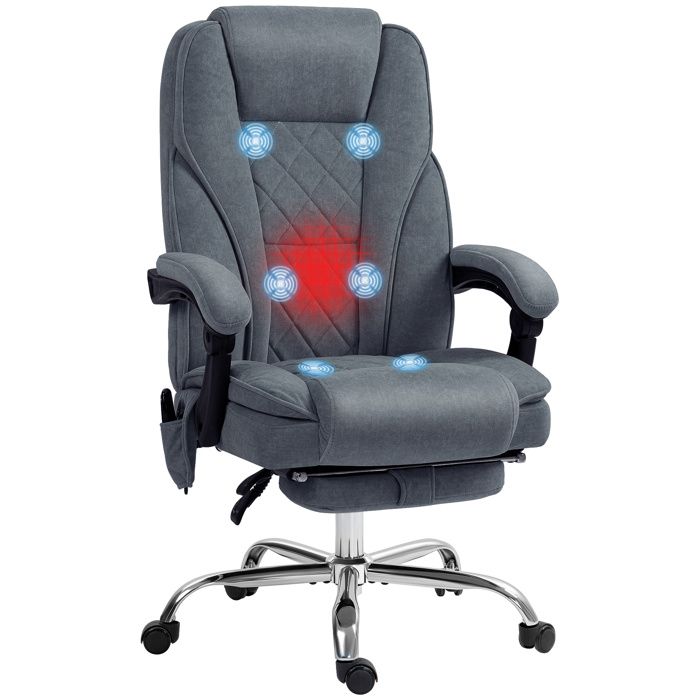 Fauteuil de bureau - Vinsetto - massant et chauffant - hauteur réglable dossier inclinable télécommande - gris Fauteuil de bureau - Vinsetto - massant et chauffant - hauteur réglable dossier inclinable télécommande - gris