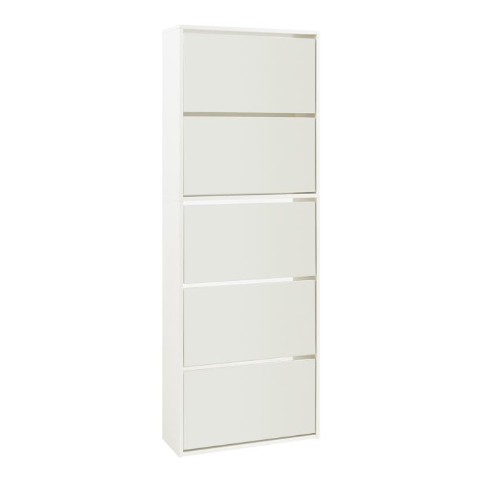 Meuble à chaussures Lund à 5 abattants avec miroir blanc