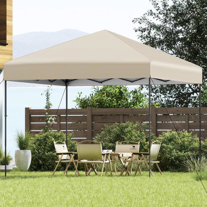 GOPLUS Tonnelle de Jardin Exterieur Impermeable Pliante Tente de Réception avec Toit Argenté Réglable en Hauteur(3x3MBeige)