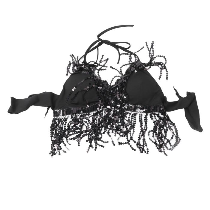 Soutien-gorge à paillettes scintillantes haut à pompons décolleté en V bretelles dos nu bandage paillettes pompons costume