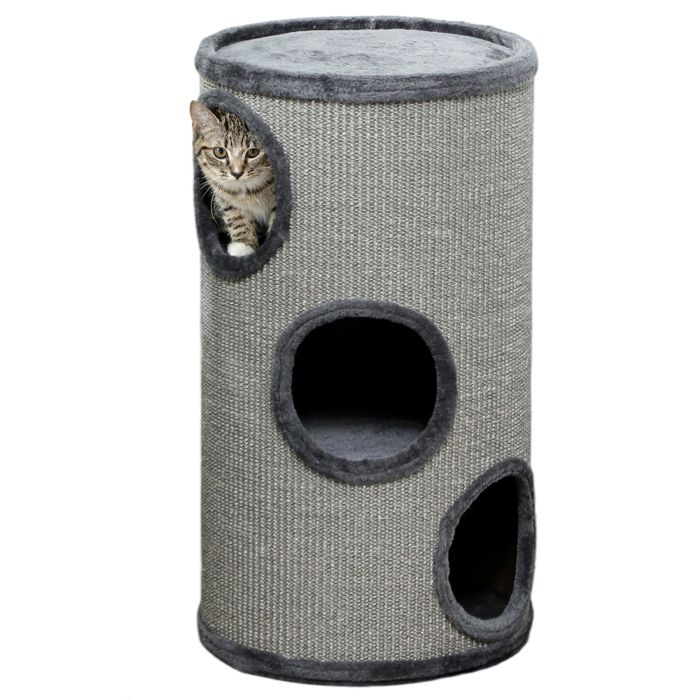 Meilleurs prix pour Tonneau à gratter pour chat - PawHut - 3 niveaux - recouvert de peluche - en sisal - Ø 38 x 70 cm - gris clair