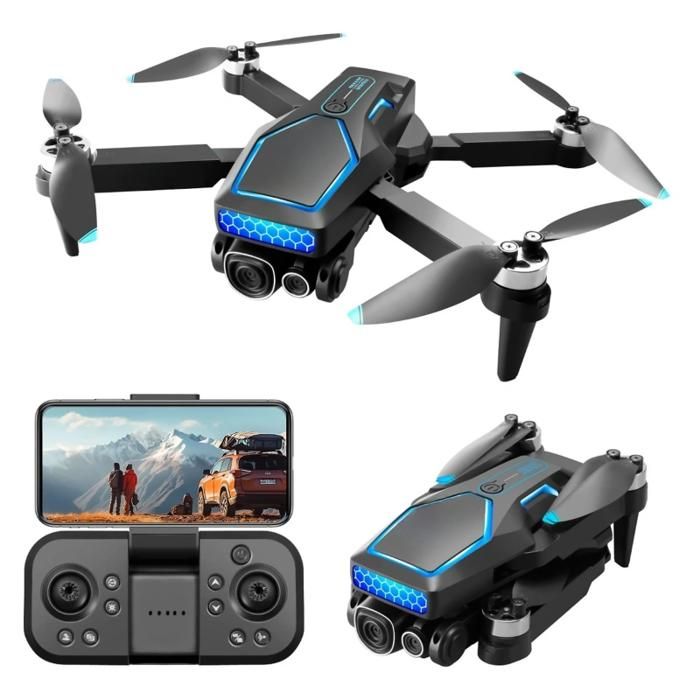 Drone triple caméra 50X objectif grand angle positionnement par flux optique résistance au vent double batterie noir
