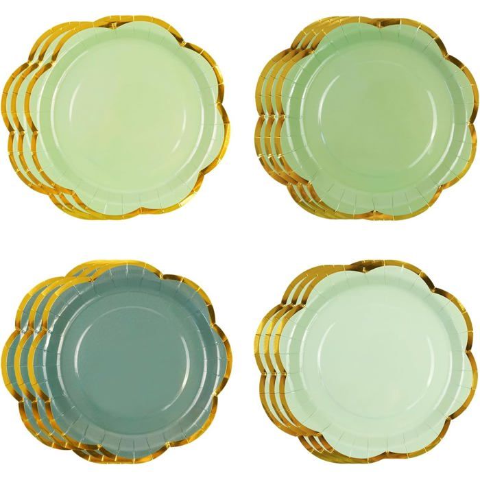 PHUNAT Lot De 50 Assiettes Fête Vertes 23 Cm - Assiettes Carton Fleur Pour Anniversaire Et Événements