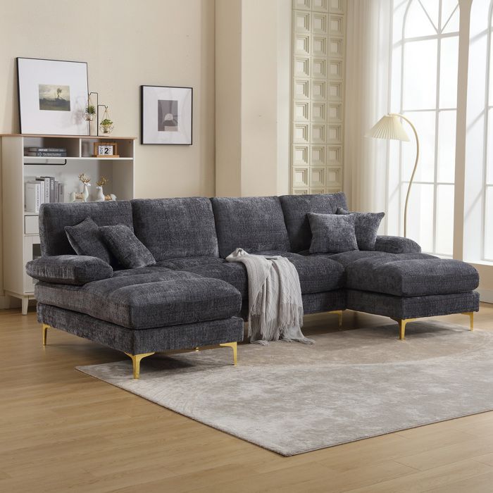 Canapé 4 places 272 cm acmvec double méridienne canapé double siège pour salon chambre - tissu chenille premium - 272 cm gris Canapé 4 places 272 cm acmvec double méridienne canapé double siège pour salon chambre - tissu chenille premium - 272 cm gris