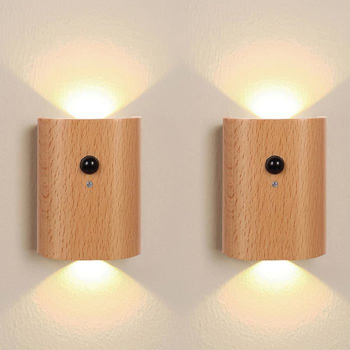 Veilleuse descalier en bois de hêtre - Éclairage descalier LED à capteur intelligent (2 pièce)