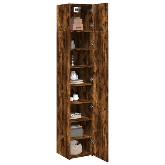 Armoire de rangement mince - vidaXL - Chêne fumé - 40x42 5x225 cm - 6 compartiments - 2 tiroirs - Bois dingénierie