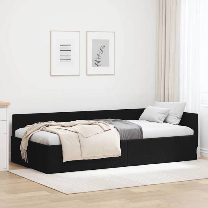 NEUFCadre de lit dangle(1 Place) - Strucure de lit - Velours - Meuble de chambre - Noir - 80 cm x 200 cm - Lattes de