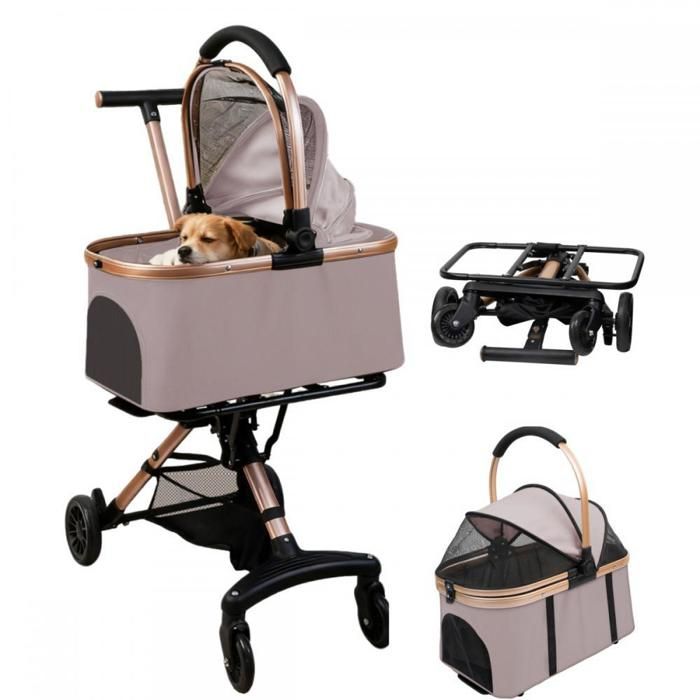 Comparer les prix de poussette pliable pour chiens de petite/moyenne taille et chats-MENGDA-Avec panier rangement-4 roues pivotantes avec freins-Rose