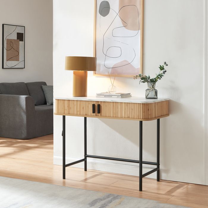 Table console Tvedestrand 100 x 50 x 76 cm effet marbre blanc / naturel