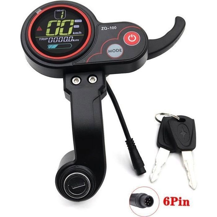 Compteur LCD universel pour trottinette électrique ZQ-100 avec clé de vitessedaffichage à 6 broches pour Scooter électrique