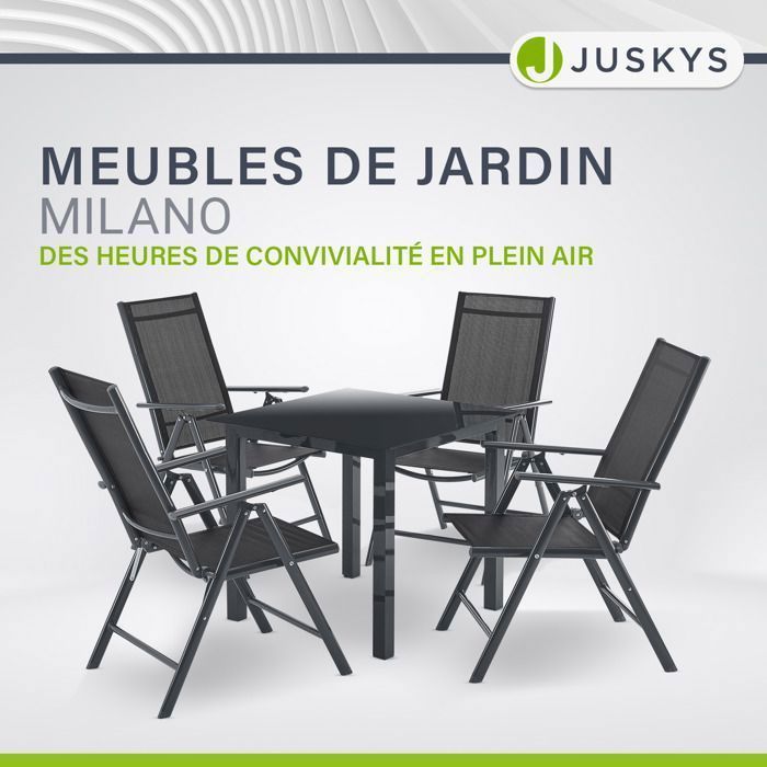 Salon de jardin Milano 5 pièces en aluminium – Table et 4 chaises gris foncé