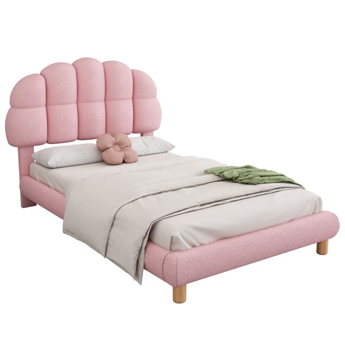 Lit rembourré 90x200cm lit simple pour enfants et adolescents velours rose sommier à lattes en bois MDF 205 x 98 x 99 cm