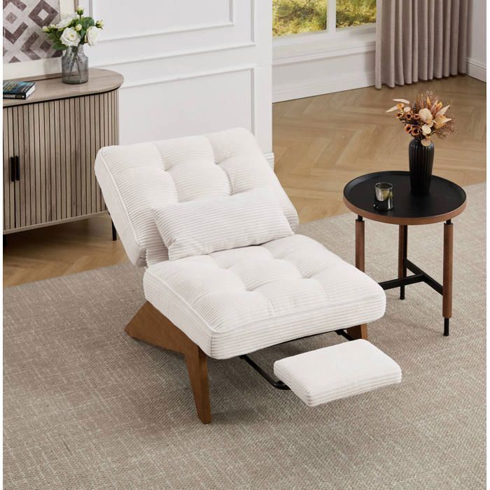 Fauteuil relax inclinable 127x73x90 cm EVRYAE - avec repose-pieds et coussin lombaire dossier réglable - Beige
