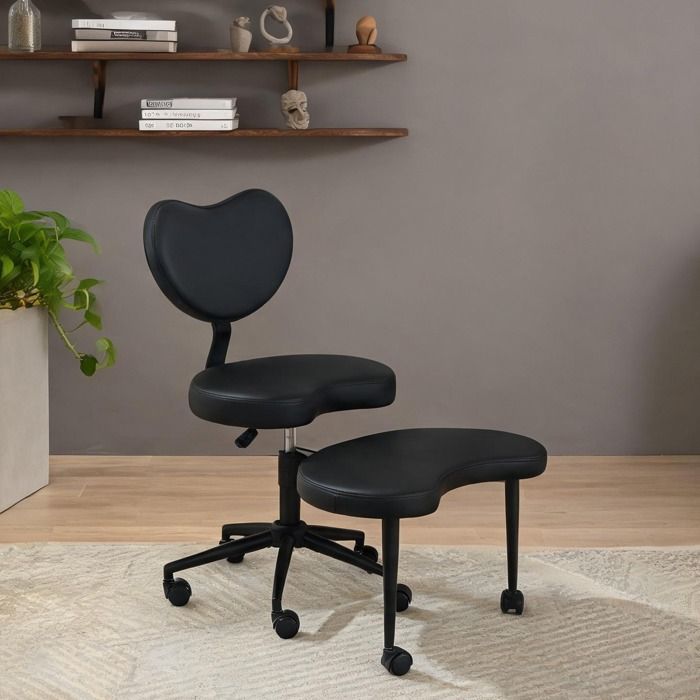 Chaise de méditation flexible en simili PU noir profond assise XL avec repose-pieds pivotant et support lombaire