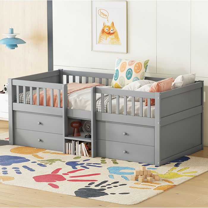 Lit mi-hauteur enfant 90 × 200 cm 4 tiroirs barrières et échelle - TCQPZ - sans matelas pin et MDF gris