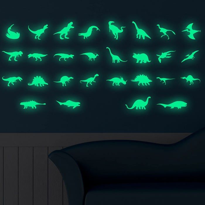 Lot de 28 stickers muraux phosphorescents en forme de dinosaure pour chambre de garçon