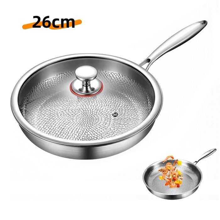 Poêle à frire - 26cm poele - Avec Couvercle - Chauffage uniforme - Antiadhésif - alliage de titane -Compatible tous les poêles