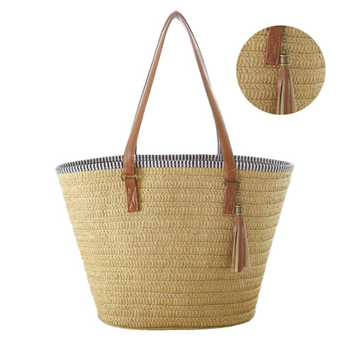 Européen et américain - Jucnuz - simple sac tissé à une épaule mode gland pendentif paille tissé sac plage sac à main dame sac