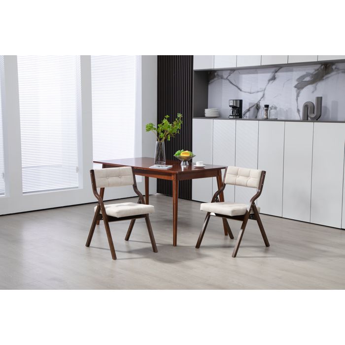 COVREO Lot de 2 chaises pliantes de salle à manger en bois avec assise et dossier rembourrés beige