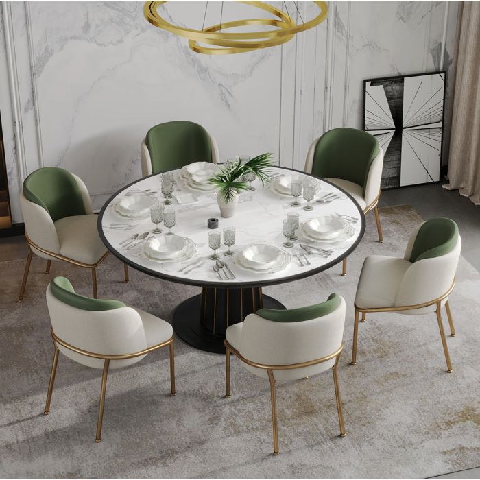 Lot de 6 chaises de salle à manger scandinaves modernes vert beige et doré dossier ergonomique pieds métal réglables