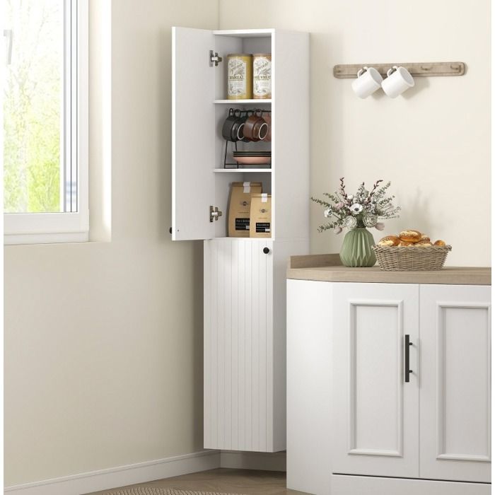 Armoire murale de salle de bain 30 x 30 x 161 cm en MDF laqué blanc avec 2 portes et 6 étagères