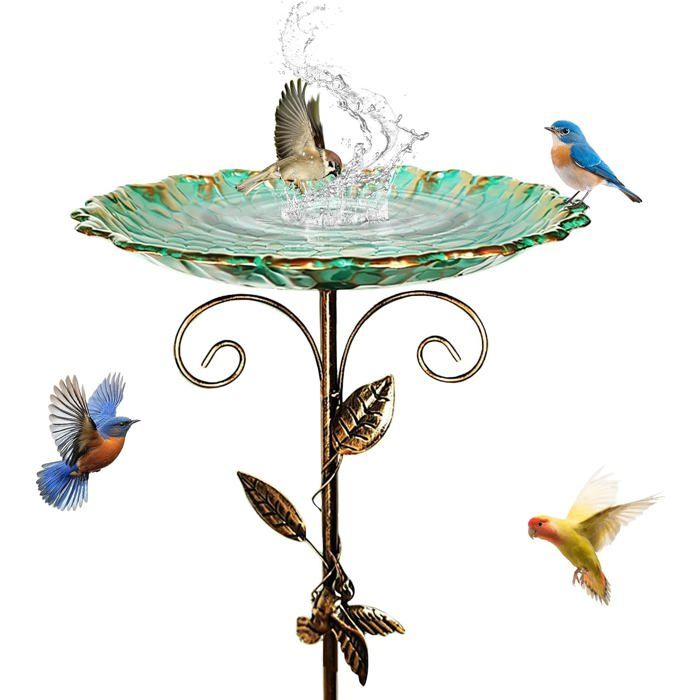 Grand abreuvoir à oiseaux debout avec base stable à 5 dents-Abreuvoir à oiseaux en métal - 78 cm-Bol de nourriture