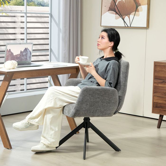 Fauteuil pivotant - SOGEU - Capitonné - Tissu laine‑lin - Rotation 360° - Pieds acier réglables