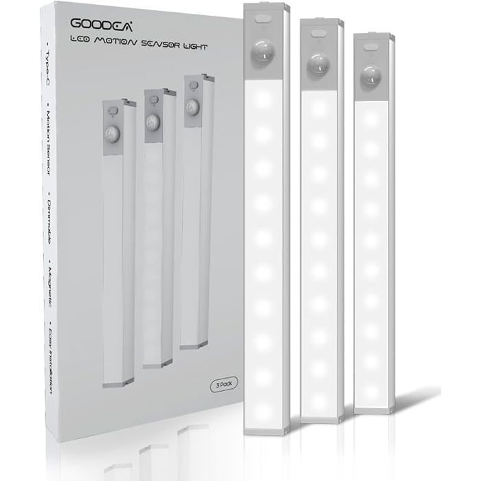 Lampe de Pcard LED Rechargeable 18cm Sans Fil 3 Pcs Réglette LED Lumiere Armoire Détecteur de Mouvement Pour Mo ECLAIRAGE DE MEUBLE