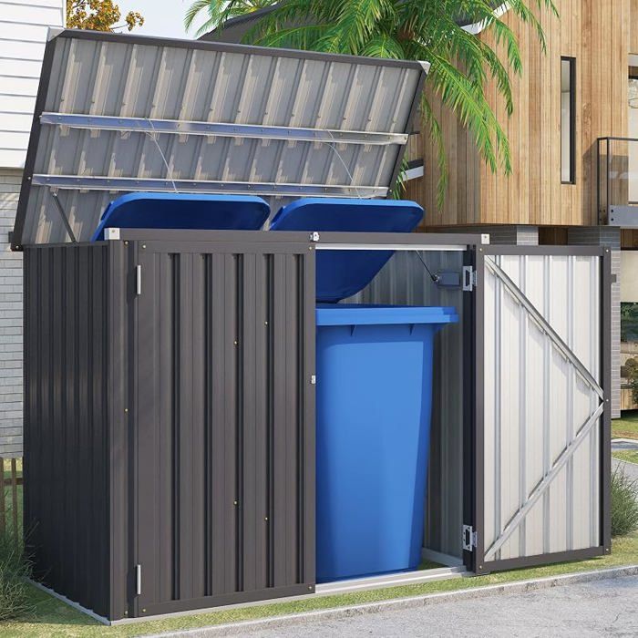 Abri de JardinCoffre de Jardin ExterieurPoubelle de MétalGris Abris de Jardin en MétalCabane Extérieure1506 x 80 x 1176 cm