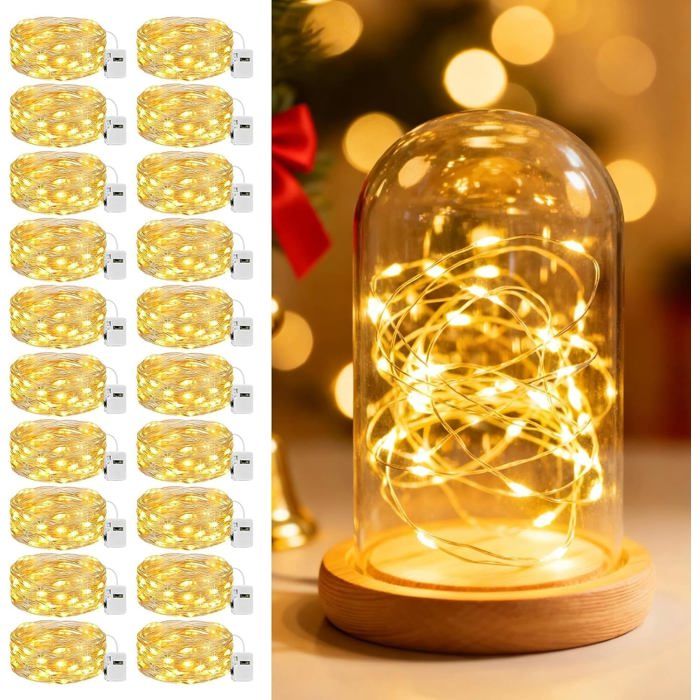 Lot de 20 Petite Guirlande Lumineuse a Pile avec 3 Modes 2M 20 LED IP65 Étanche pour Interieur Chambre Mariage Fête Noël