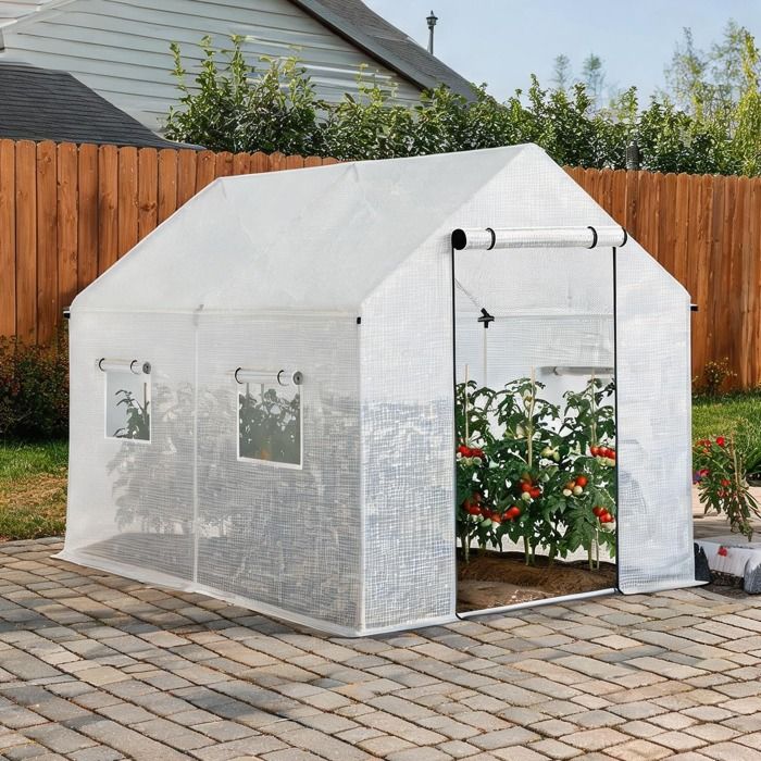 Serre tunnel 2 x 3 m en polyéthylène haute densité acier galvanisé porte zippée et 4 fenêtres