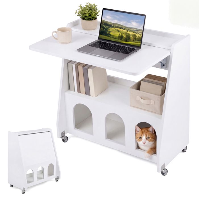 Bureau avec Rangement Mobile Pliant GIANTEX avec Roulettes Étagère Ouverte 2 Compartiments 78 5 x 57 5 x 80 cm Blanc Bureau avec Rangement Mobile Pliant GIANTEX avec Roulettes Étagère Ouverte 2 Compartiments 78 5 x 57 5 x 80 cm Blanc