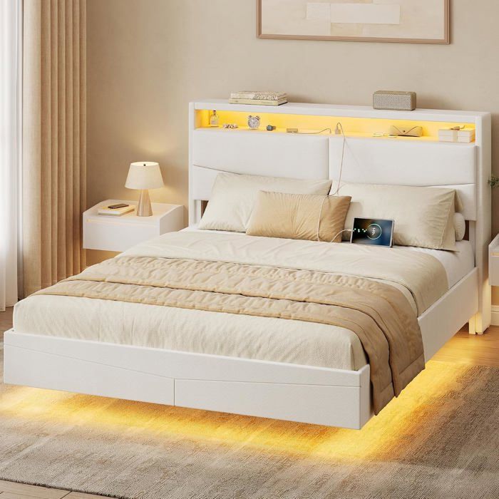 Lit Double 140×190 cm avec Éclairage LED et Station de