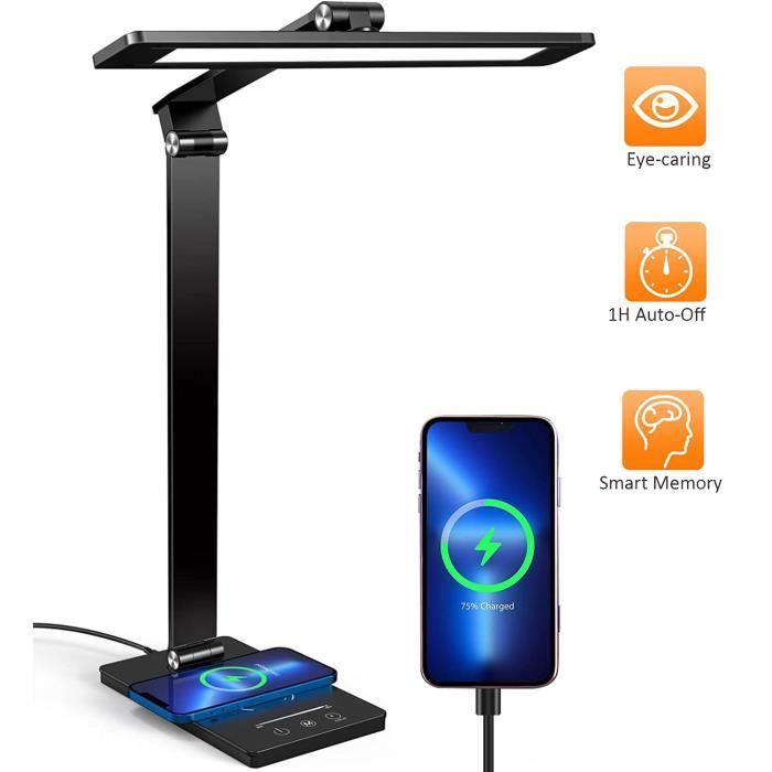 Lampe Bureau LED MYCUL - Chargeur Sans Fil, 10 Luminosités, 5 Couleurs, Minuterie