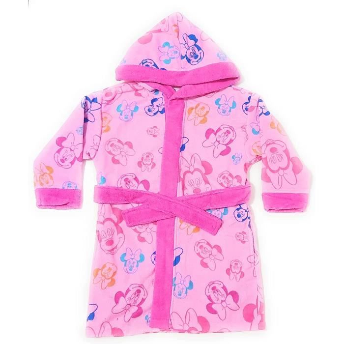 Peignoir de bain Minnie Mouse avec capuche ceinture et poches Minnie Mouse 7 8 ans Rose Interieur Cdiscount Maison