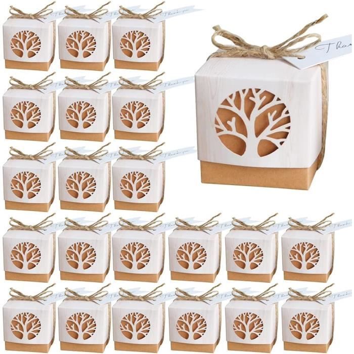 50 Boîtes à Dragées Baptême Arbre De Vie VEGCOO - 5x5x5 Cm - Cadeau Communion, Mariage