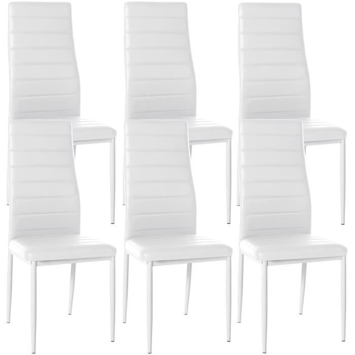 lot de 6 chaises de salle à manger design simple en synthetique blanc avec couture cadre en metal noir
