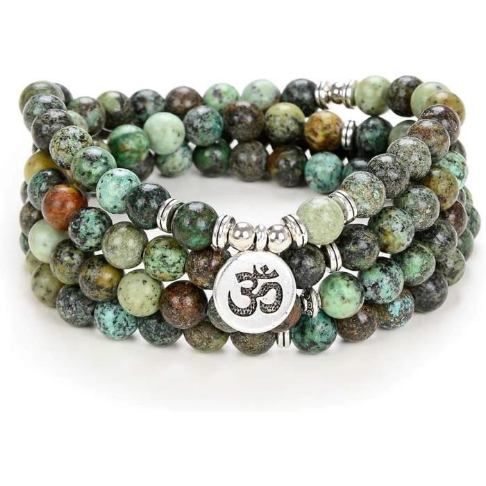 Bracelet Collier élastique Avec Breloque OM – Turquoise Africaine Et Acier – Style Amitié – Neuf Avec étiquettes