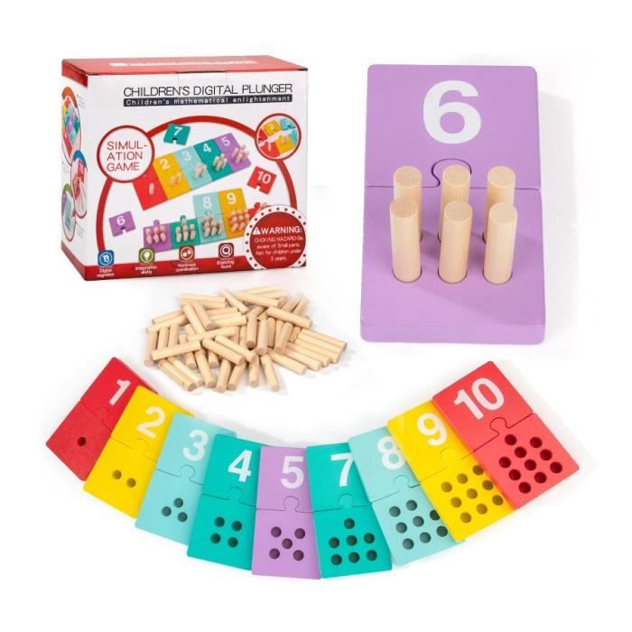 Jouets en Bois Mathématique Tableau Jeu des Chiffres Planche Empilage Éducatif Apprends à Compter Jouets dactivité et de