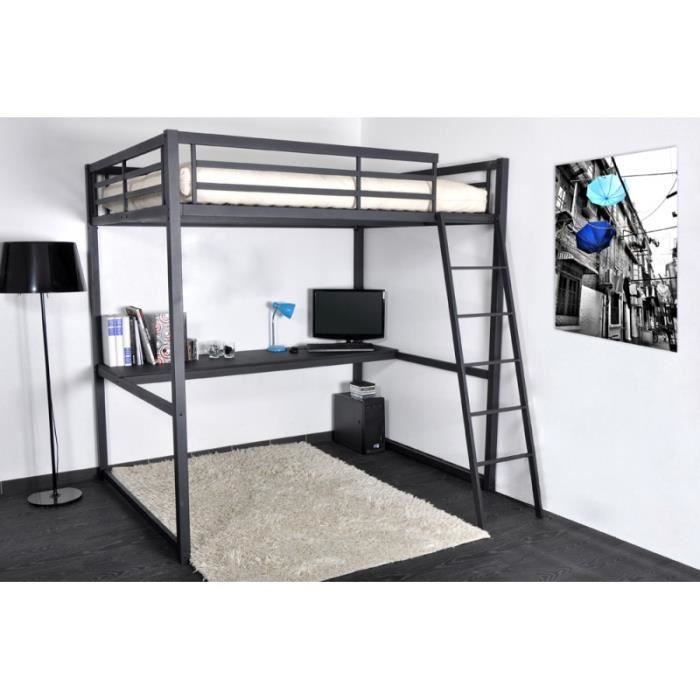 Lit Mezzanine 140 X 190 Noir Mat Avec Bureau Mathias Achat Vente Lit Mezzanine Lit Mezzanine 140 X 190 Noi Soldes Sur Cdiscount Des Le 20 Janvier Cdiscount