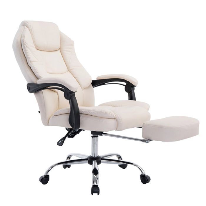 fauteuil de bureau ergonomique - bur10377 - similicuir crème - repose-pieds - accoudoirs
